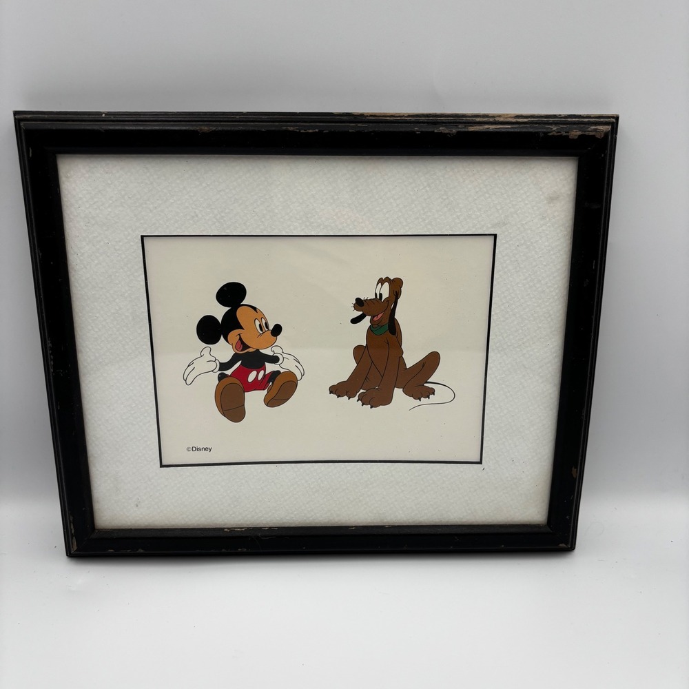 Vintage Disney Mickey Mouse and Pluto Framed Animation Cel Wall Art 11x9